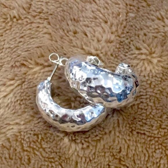 SIMON SEBBAG SSD Hammered Sterling Silver Hoops 925 Earrings - Picture 5 of 10